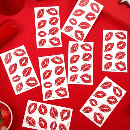 Lip Tattoo Stickers 80pcs - Waterproof Red Fake Kiss Tattoos