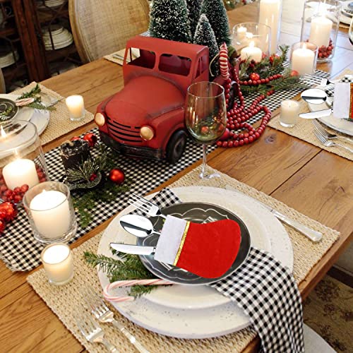 Christmas Stocking Tableware Holders Set - 24 Red Felt Silverware Bags with Gold Trim