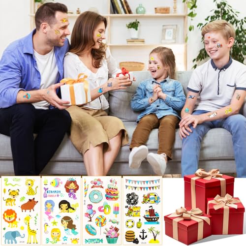 Habett Kids Temporary Tattoos Set - 300+ Waterproof Designs for Party Favors