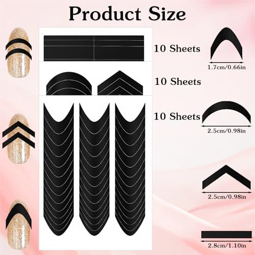 Heclia 30 Sheets French Tip Nail Guides Self-Adhesive Black Stickers