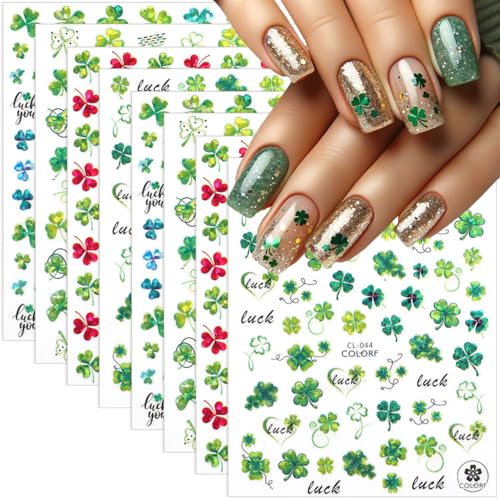 St. Patrick's Day Shamrock Nail Stickers - 8 Sheets Green Clover Decals