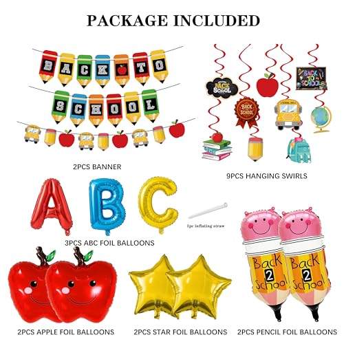 Back to School Decorations Set - Pencil & Apple Balloons & Banners