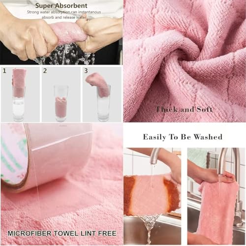 32 Pack Coral Fleece Kitchen Dish Cloths - Soft & Absorbent Microfiber Towels