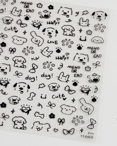 Black Puppy Nail Stickers - Self-Adhesive Trendy Nail Art Decals