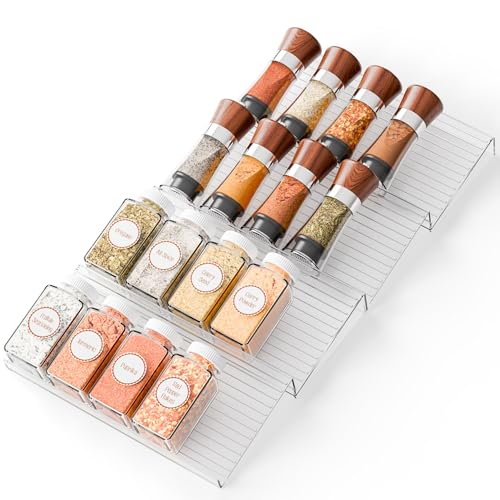 Yieach Adjustable 4-Pack Spice Rack Organizer - Expandable Acrylic Drawer Insert