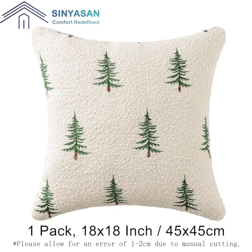 Christmas Tree Throw Pillow Cover 18x18 White Boucle with 3D Embroidery - Xmas Variation