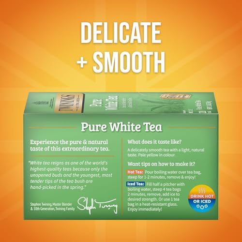 Twinings Pure White Tea Bags - 20 Count, Pack of 6 - Delicate & Smooth