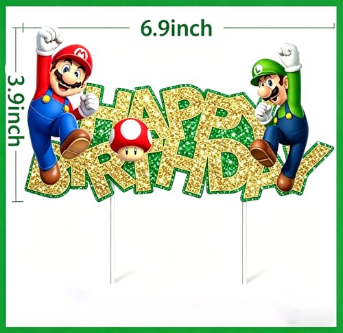 Gold Glitter Mario Cake Topper | Birthday Party Supplies