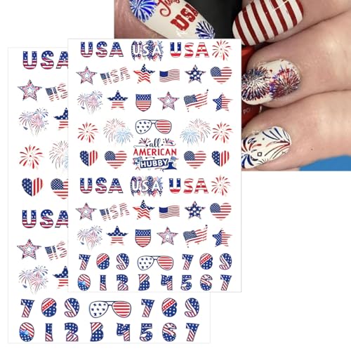 4th of July Nail Stickers 6 Sheets - American Flag & Star Decals