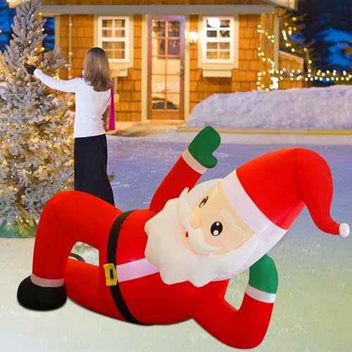 Giant Inflatable Christmas Santa Claus - 12FT Lighted Outdoor Holiday Decor with Built-In LED Lights - Santa Variation
