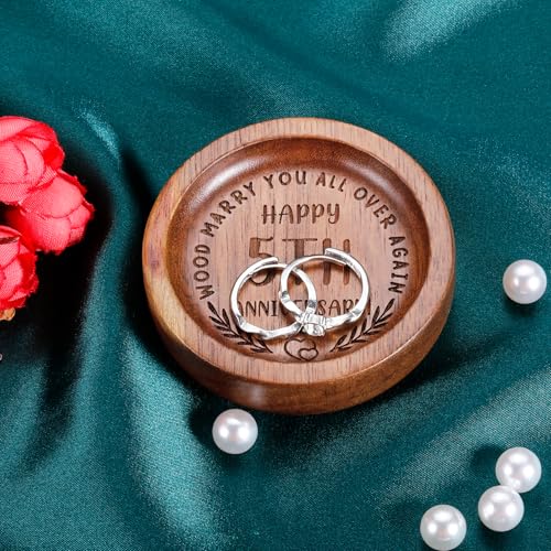 5th Anniversary Wooden Ring Dish - Engraved Wood Gift for Couple