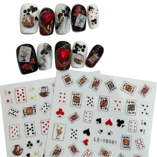 3D Poker Nail Stickers Self-Adhesive Hearts & Diamonds Nail Art Set