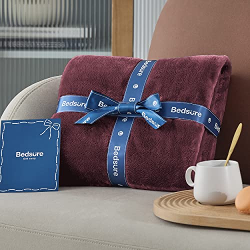Bedsure GentleSoft Fleece Blanket Twin Size Wine Red - 300GSM Plush Cozy 60x80 inches