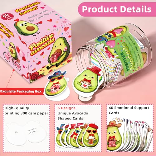 Jamuss Emotional Support Avocado Jar with 60 Funny Affirmation Cards