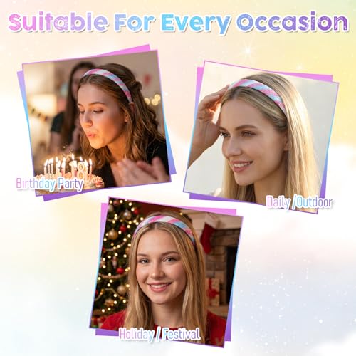 HJZHII 4Pcs Glitter Sequin Rainbow Headbands for Girls Non-Slip Hair Bands