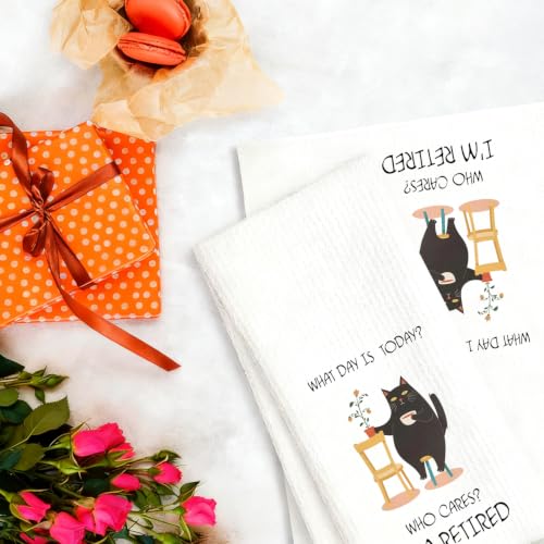 Retirement Cat Waffle Kitchen Towel - 16x24 Inch | Funny Decor