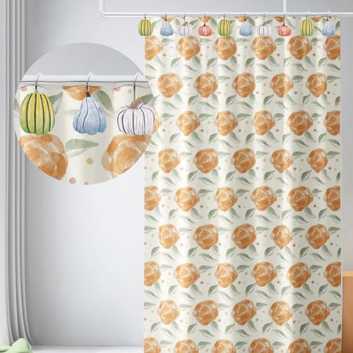 Pumpkin Shower Curtain Hooks - 12 Pcs Fall Decorative Rings (Green & Blue)