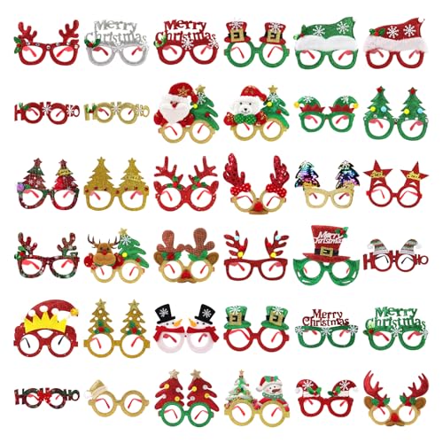 Christmas Glitter Glasses Frames Set - 36 Holiday Costume Props