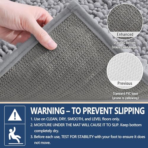 Arotive 30x20 Grey Chenille Bath Mat - Soft, Absorbent & Shaggy