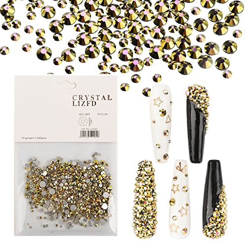 QIMYAR 1440 Pcs Gold Flat Back Glass Rhinestones Mixed Sizes SS4-SS20