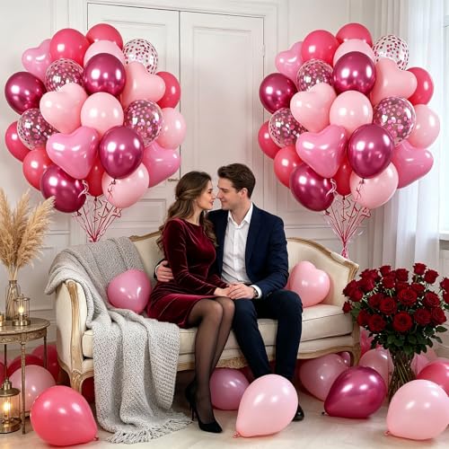68pcs Heart Balloons Kit - Pink Confetti & Metallic Party Decor