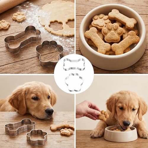 6-Piece Stainless Steel Dog Bone & Paw Cookie Cutter Set