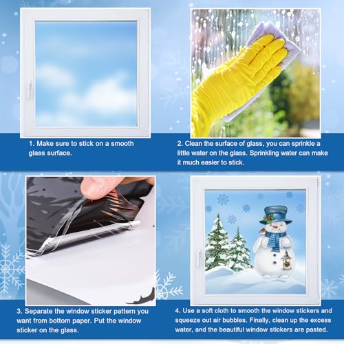 Winter Christmas Snowman Window Clings - Reusable Watercolor Holiday Decals for Home & Party