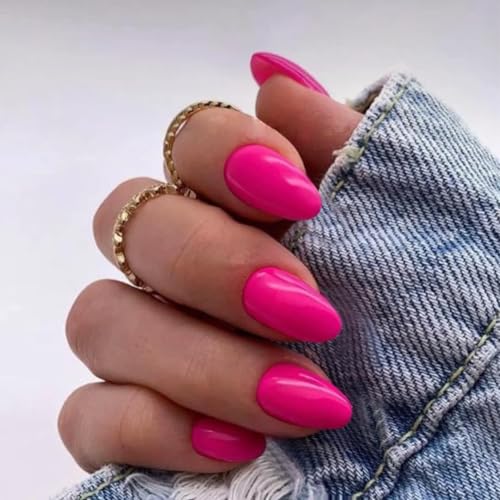 KXAMELIE Hot Pink Press on Nails Short Almond Gel False Nails 24Pcs