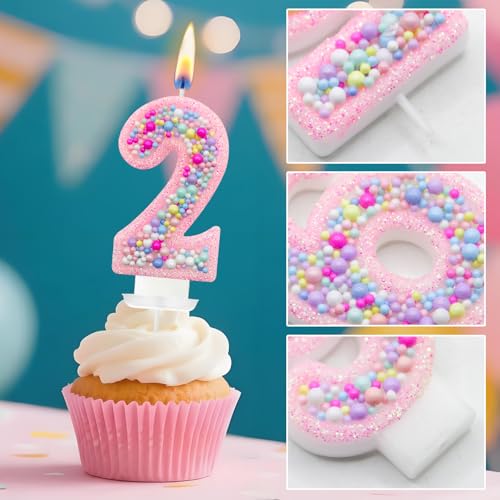 Pink Glitter Number 21 Birthday Candle - Colorful Cake Topper