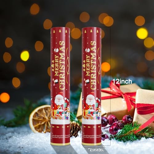 Christmas Confetti Cannon Party Poppers Shooters - Red 4 Pack