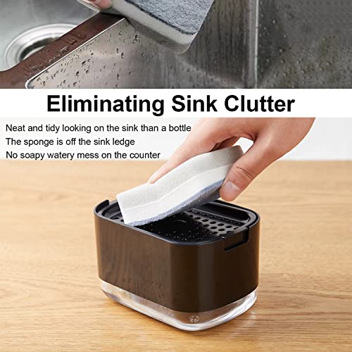Obsoorth 10oz Dish Soap Dispenser with Sponge Holder - Black Sink Caddy