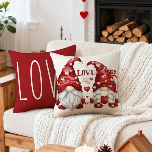 NIGHTWISH Valentine's Day Pillow Covers Set of 4 | Love Heart Gnomes