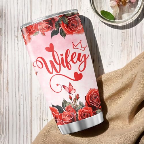 Wife Appreciation Rose Design 20oz Stainless Steel Tumbler - Romantic Gift for Her