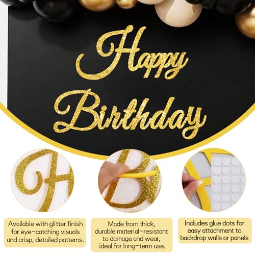 Glitter Gold Happy Birthday Sign for Backdrop - Elegant Party Decor