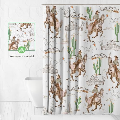 Lindameler Vintage Western Shower Curtain - Waterproof Cactus Design, 72x72 Inch