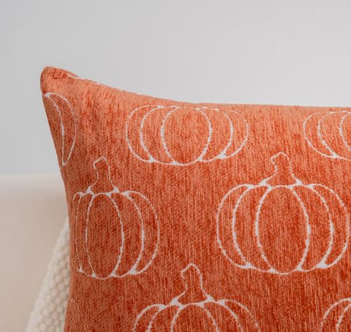 Auomily Fall Pumpkin Chenille Pillow Covers, 18x18, Set of 2, Orange