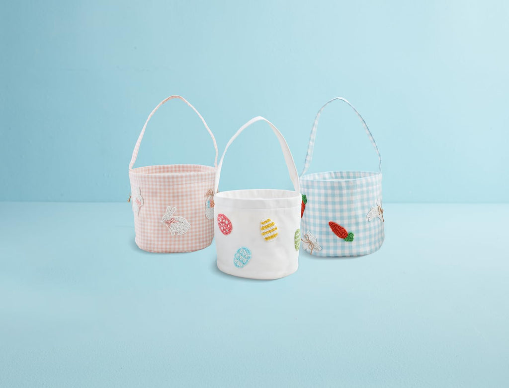 Mud Pie Pink Easter Beaded Bucket; 7 1/2" x 8 1/2"