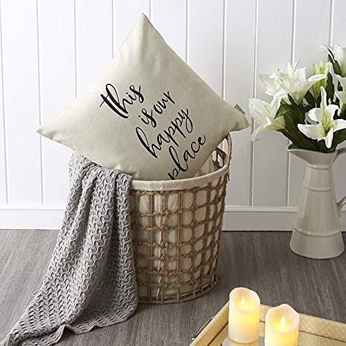 This is Our Happy Place Farmhouse Pillow Cover 18x18 Linen Decor - Pack of 1