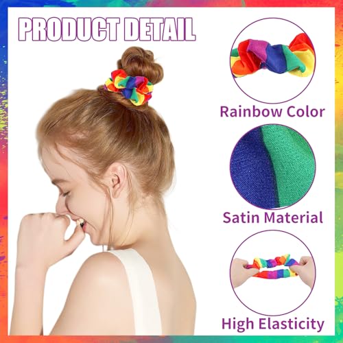 KICOSY 12-Pack Rainbow Hair Scrunchies for Pride Parade and Everyday