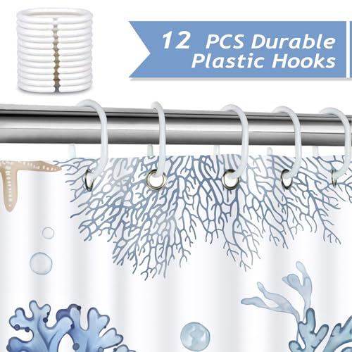 Bonhause Nautical Coastal Shower Curtain, 72x72 Waterproof Ocean Theme