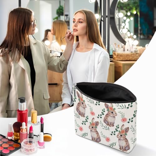 Floral Rabbit Makeup Bag Cute Bunny Travel Cosmetic Pouch