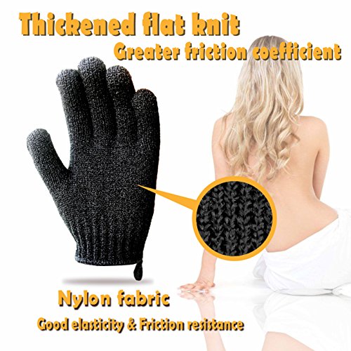 MIG4U Exfoliating Shower Gloves - Large Black Nylon Body Scrub Mitt