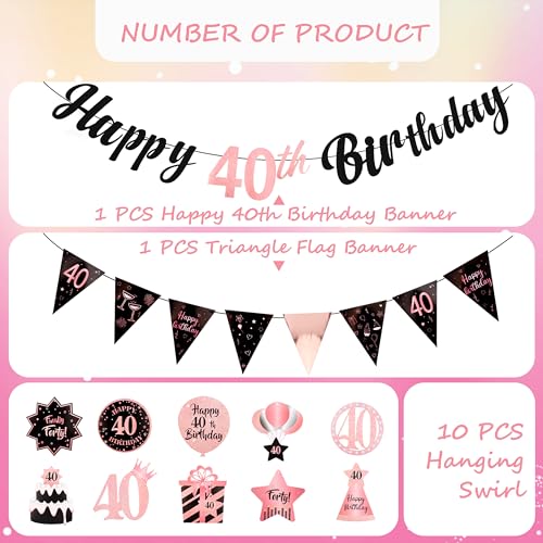 Elegant Rose & Gold 40th Birthday Decorations Set with Banners