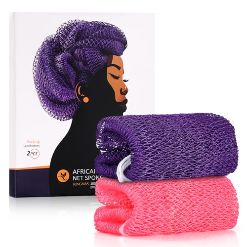 African Net Sponge 2-Piece Exfoliating Body Scrubber - Purple & Pink