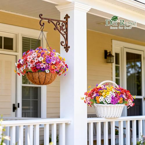 Der Rose 24 Bundles UV Resistant Artificial Flowers - 13" Faux Plants for Outdoor Decor