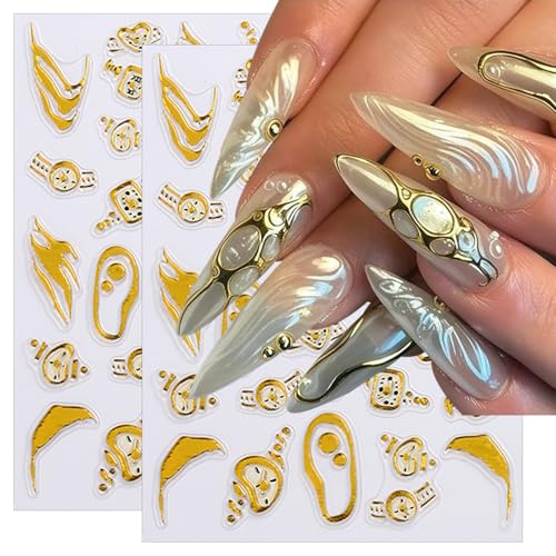 5D Embossed Gold Foil Nail Stickers Clock & French Tip Decals