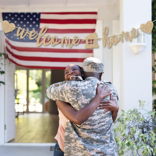 Pre-Strung Welcome Home Banner with Glitter - Champagne Gold