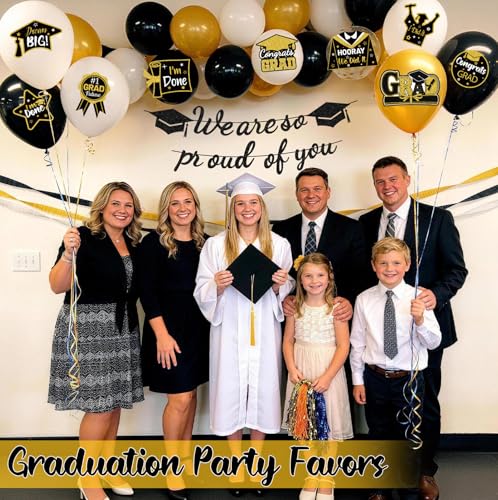 Class of 2026 Graduation Decorations Kit - Black & Gold Banner Set