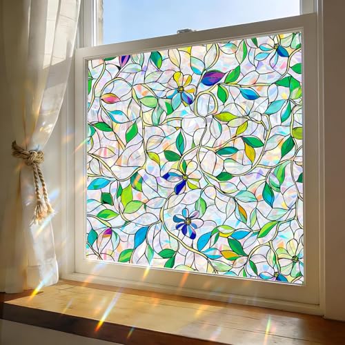 GOODKIKY Rainbow Purple Flower Window Privacy Film - 17.5" x 78.5"