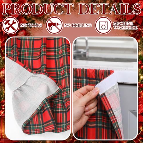 Christmas Red Plaid Cabinet Curtains with Ruffles - 35 x 35 Inches - VitalCozy Variation